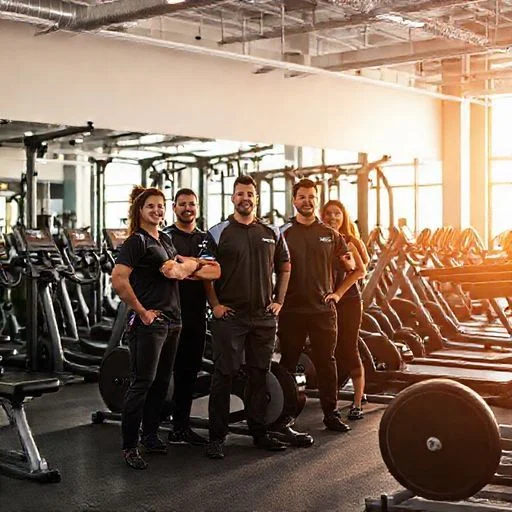 AI-generated image: Dynamic, abstract silhouettes of powerful, muscular figures engaged in various exercises (lifting, running, stretching), rendered in dark charcoal against a stark, concrete-textured backdrop. The figures are partially obscured or integrated with sharp, geometric, brutalist overlays in dynamic red and neo-green, symbolizing the fusion of human strength and advanced design. The overall composition is aggressive and high-energy.