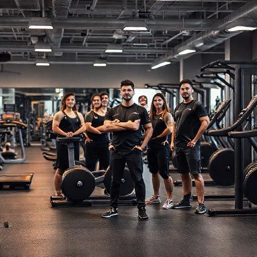 AI-generated image: Dynamic, abstract silhouettes of powerful, muscular figures engaged in various exercises (lifting, running, stretching), rendered in dark charcoal against a stark, concrete-textured backdrop. The figures are partially obscured or integrated with sharp, geometric, brutalist overlays in dynamic red and neo-green, symbolizing the fusion of human strength and advanced design. The overall composition is aggressive and high-energy.